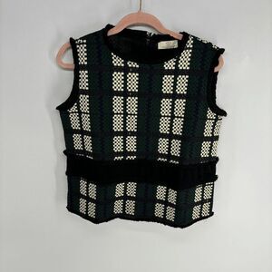 Cubic Donna Womens green black New sleeveless structured tweed sheer top Large